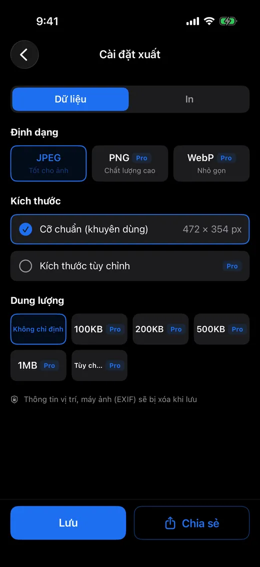 Cài đặt xuất file