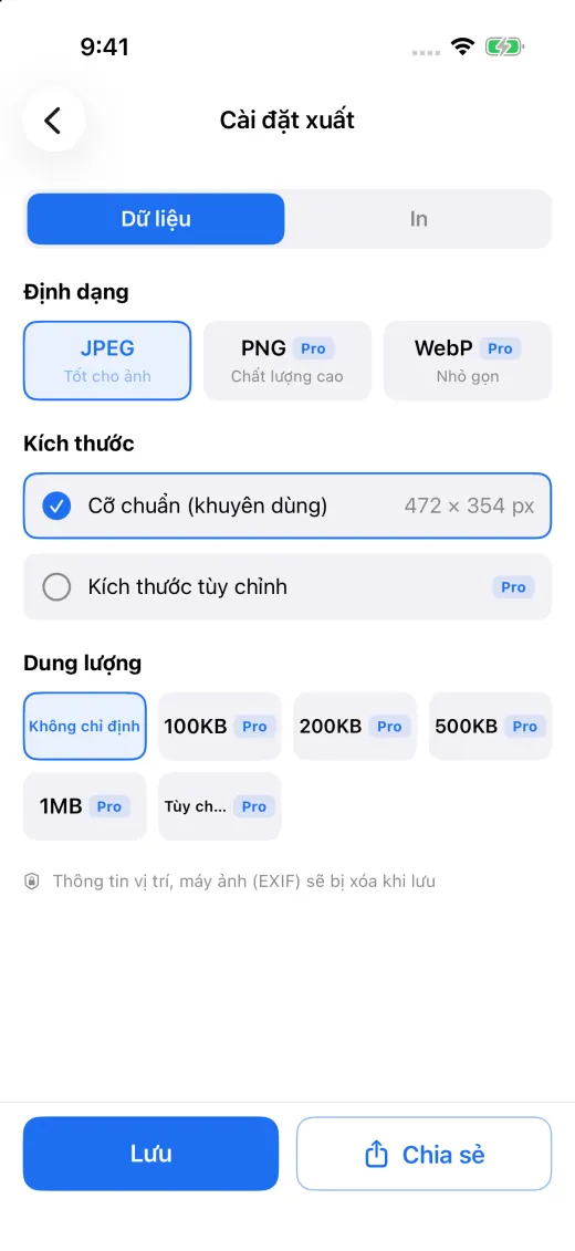 Cài đặt xuất file